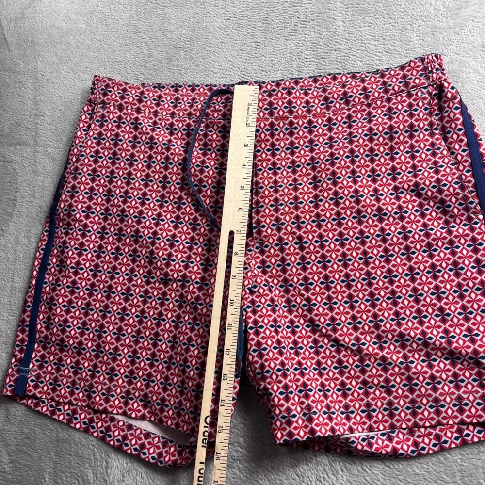 Fair Harbor Mens Swim Trunks Size 33 Red Blue Geometric Diamond Print Shorts